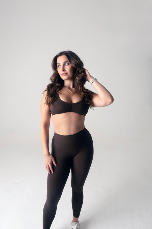 Ruched Leggings in Brown - front view