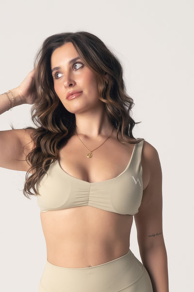 Ruched Crop Bra in Light Green - front view